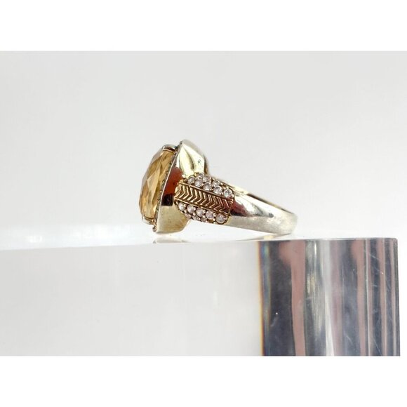 Stauer Signed Sterling Silver Gilt  Cushion Cut Citrine & CZ Halo Ring - sz 8 - Picture 6 of 10